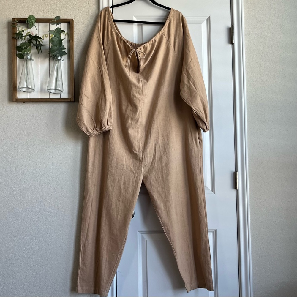 Laude the Label lagenlook linen longsleeve tie neck jumpsuit